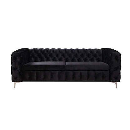 3+2 Seater Sofa Classic Button Tufted Lounge in Black Velvet Fabric with Metal Legs - Cosy Abode