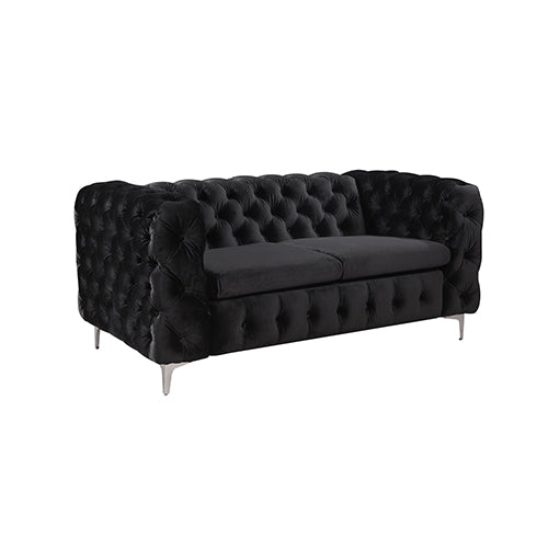 3+2 Seater Sofa Classic Button Tufted Lounge in Black Velvet Fabric with Metal Legs - Cosy Abode