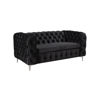 3+2 Seater Sofa Classic Button Tufted Lounge in Black Velvet Fabric with Metal Legs - Cosy Abode