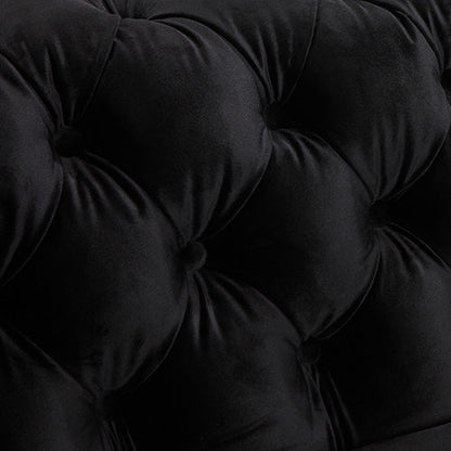 3+2 Seater Sofa Classic Button Tufted Lounge in Black Velvet Fabric with Metal Legs - Cosy Abode