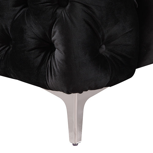 3+2 Seater Sofa Classic Button Tufted Lounge in Black Velvet Fabric with Metal Legs - Cosy Abode