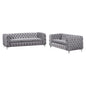 3+2 Seater Sofa Classic Button Tufted Lounge in Grey Velvet Fabric with Metal Legs - Cosy Abode