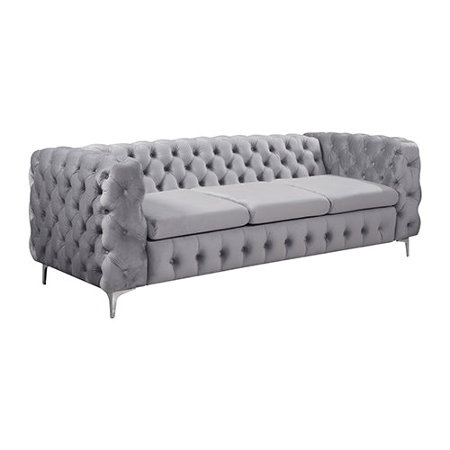 3+2 Seater Sofa Classic Button Tufted Lounge in Grey Velvet Fabric with Metal Legs - Cosy Abode
