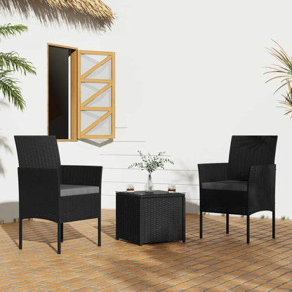 3 Pc Rattan Outdoor Furniture Set with Table - Black - Cosy Abode