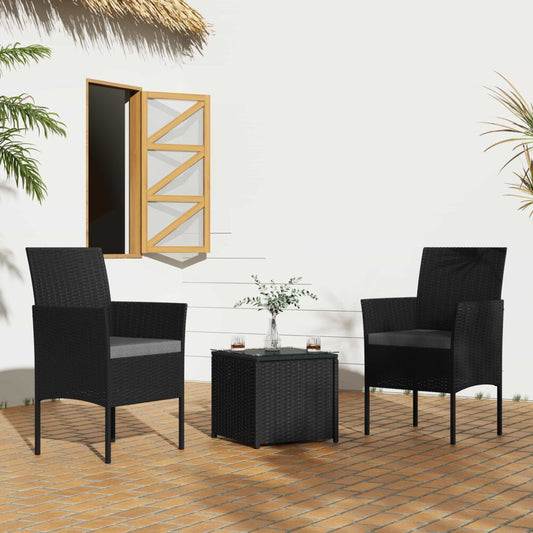 3 Pc Rattan Outdoor Furniture Set with Table - Black - Cosy Abode