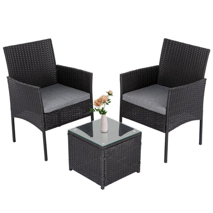 3 Pc Rattan Outdoor Furniture Set with Table - Black - Cosy Abode