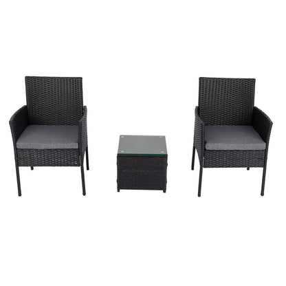 3 Pc Rattan Outdoor Furniture Set with Table - Black - Cosy Abode