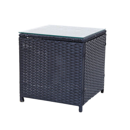 3 Pc Rattan Outdoor Furniture Set with Table - Black - Cosy Abode
