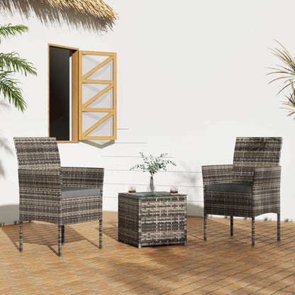 3 Pc Rattan Outdoor Furniture Set with Table - Mixed Grey - Cosy Abode