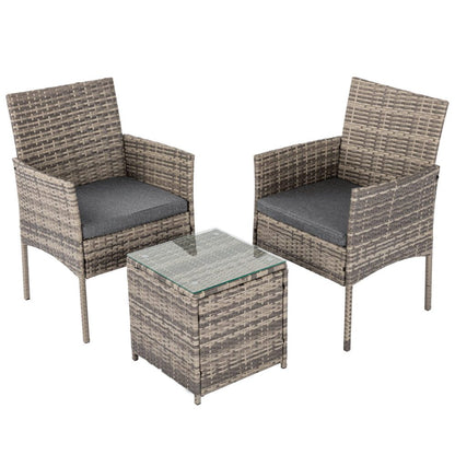 3 Pc Rattan Outdoor Furniture Set with Table - Mixed Grey - Cosy Abode