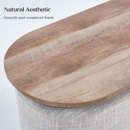 3 Piece Set Coffee Table & Ottoman Wood Side End Table Industrial - CREAM GREY - Cosy Abode