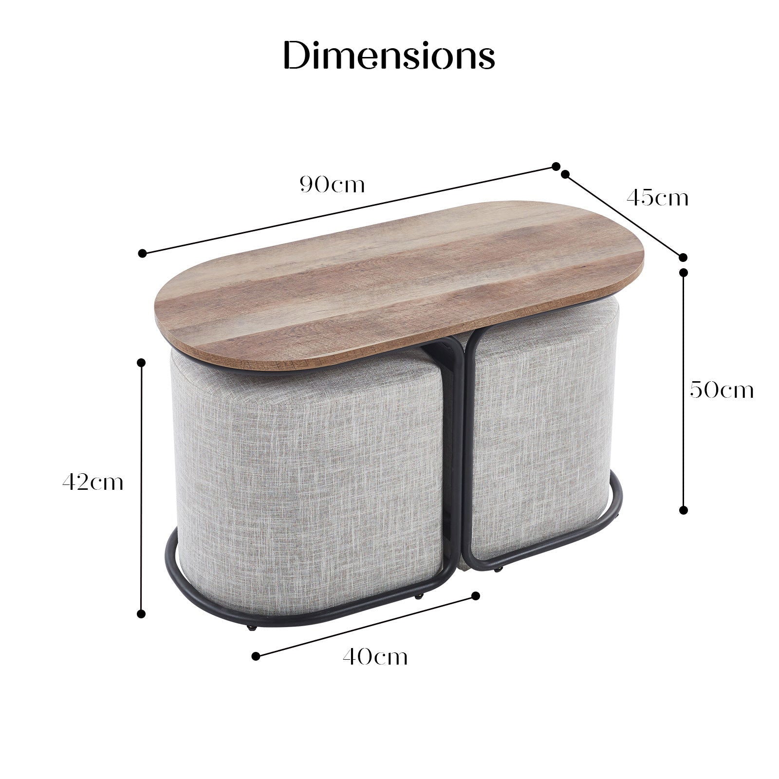 3 Piece Set Coffee Table & Ottoman Wood Side End Table Industrial - CREAM GREY - Cosy Abode