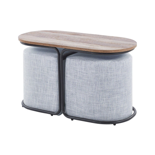 3 Piece Set Coffee Table & Ottoman Wood Side End Table Industrial - DARK GREY - Cosy Abode