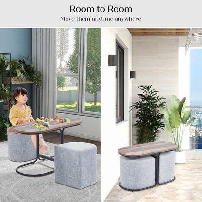 3 Piece Set Coffee Table & Ottoman Wood Side End Table Industrial - DARK GREY - Cosy Abode