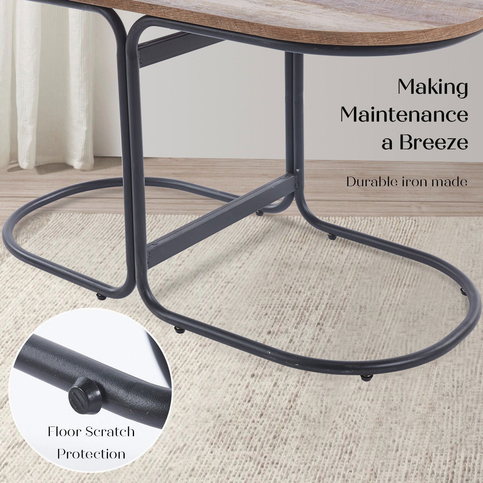 3 Piece Set Coffee Table & Ottoman Wood Side End Table Industrial - DARK GREY - Cosy Abode