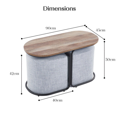 3 Piece Set Coffee Table & Ottoman Wood Side End Table Industrial - DARK GREY - Cosy Abode