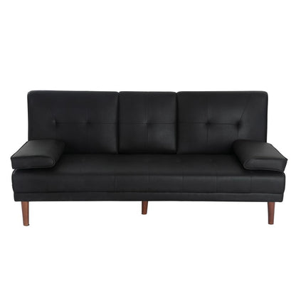 3 Seater Adjustable Sofa Bed With Cup Holder Black - Cosy Abode