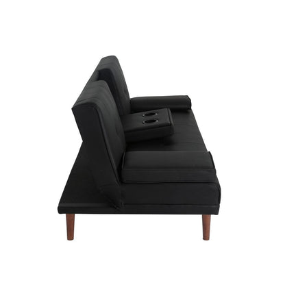 3 Seater Adjustable Sofa Bed With Cup Holder Black - Cosy Abode