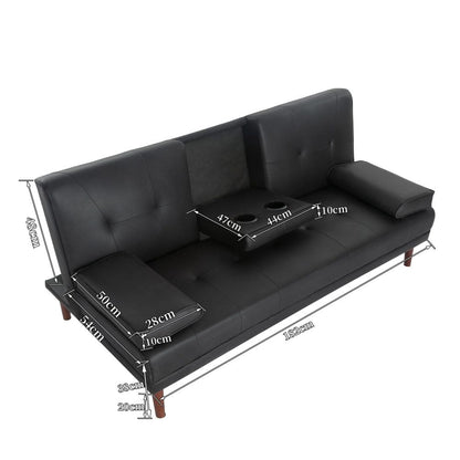 3 Seater Adjustable Sofa Bed With Cup Holder Black - Cosy Abode