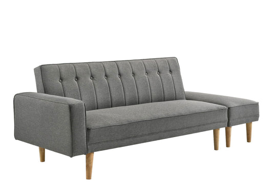 3 Seater Fabric Sofa Bed with Ottoman - Light Grey - Cosy Abode