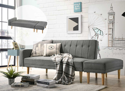 3 Seater Fabric Sofa Bed with Ottoman - Light Grey - Cosy Abode