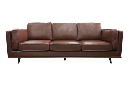 3 Seater Faux Sofa Brown Lounge Set for Living Room Couch with Wooden Frame - Cosy Abode