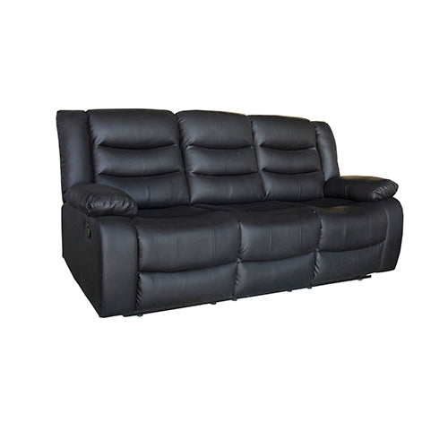 3 Seater Recliner Sofa In Faux Leather Lounge Couch in Black - Cosy Abode