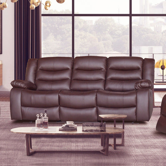 3 Seater Recliner Sofa In Faux Leather Lounge Couch in Brown - Cosy Abode