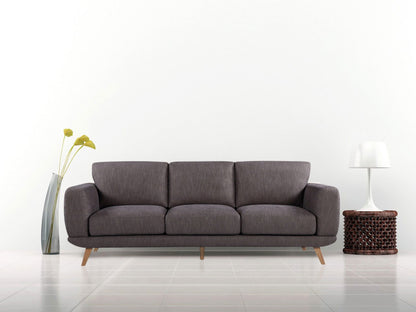 3 Seater Sofa Brown Fabric Lounge Set for Living Room Couch with Solid Wooden Frame - Cosy Abode