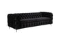 3 Seater Sofa Classic Button Tufted Lounge in Black Velvet Fabric with Metal Legs - Cosy Abode