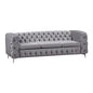 3 Seater Sofa Classic Button Tufted Lounge in Grey Velvet Fabric with Metal Legs - Cosy Abode
