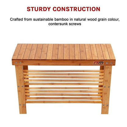 3 Tier Shoe Rack Bamboo Wooden Storage Shelf Stand Bench Cabinet Organiser - Cosy Abode