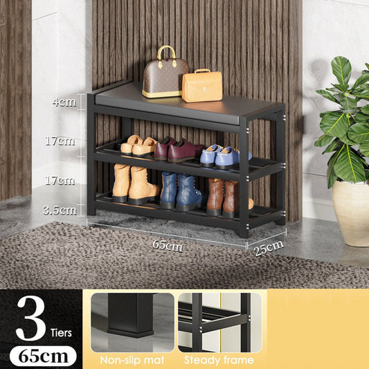 3 Tiers 65cm Width Sturdy Steel Multi-layer Shoe Rack with Bench Entryway Shoe Storage Organizer - Cosy Abode