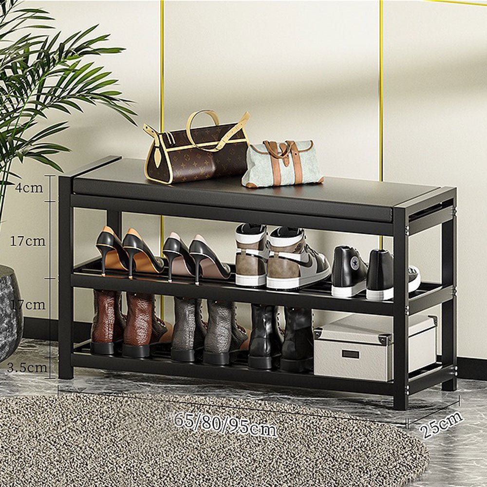 3 Tiers 65cm Width Sturdy Steel Multi-layer Shoe Rack with Bench Entryway Shoe Storage Organizer - Cosy Abode