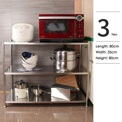 3 Tiers 80cm Height Stainless Steel Kitchen Microwave Oven Storage Rack Multilayer Organizer for Cookware - Cosy Abode