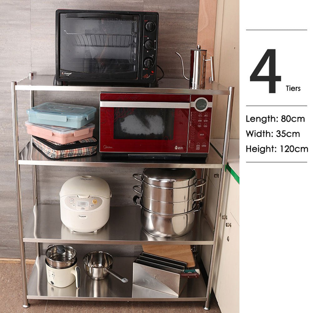3 Tiers 80cm Height Stainless Steel Kitchen Microwave Oven Storage Rack Multilayer Organizer for Cookware - Cosy Abode