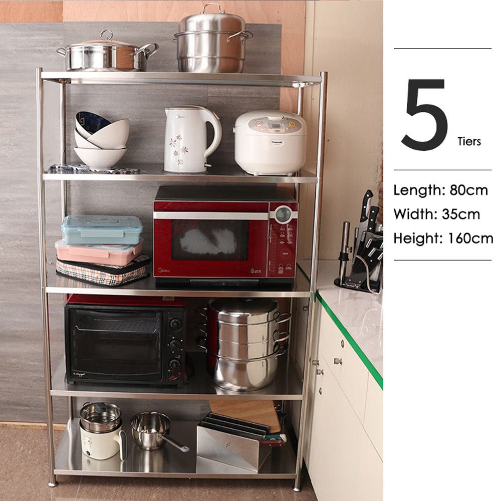 3 Tiers 80cm Height Stainless Steel Kitchen Microwave Oven Storage Rack Multilayer Organizer for Cookware - Cosy Abode