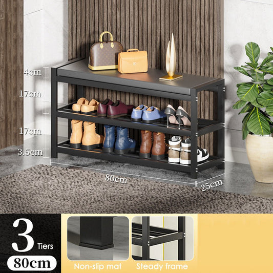 3 Tiers 80cm Width Sturdy Steel Multi-layer Shoe Rack with Bench Entryway Shoe Storage Organizer - Cosy Abode