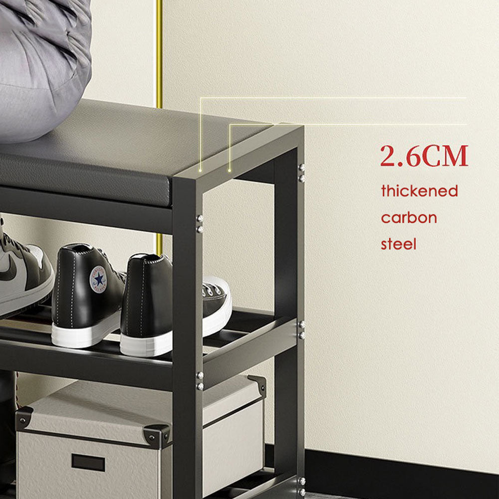 3 Tiers 80cm Width Sturdy Steel Multi-layer Shoe Rack with Bench Entryway Shoe Storage Organizer - Cosy Abode