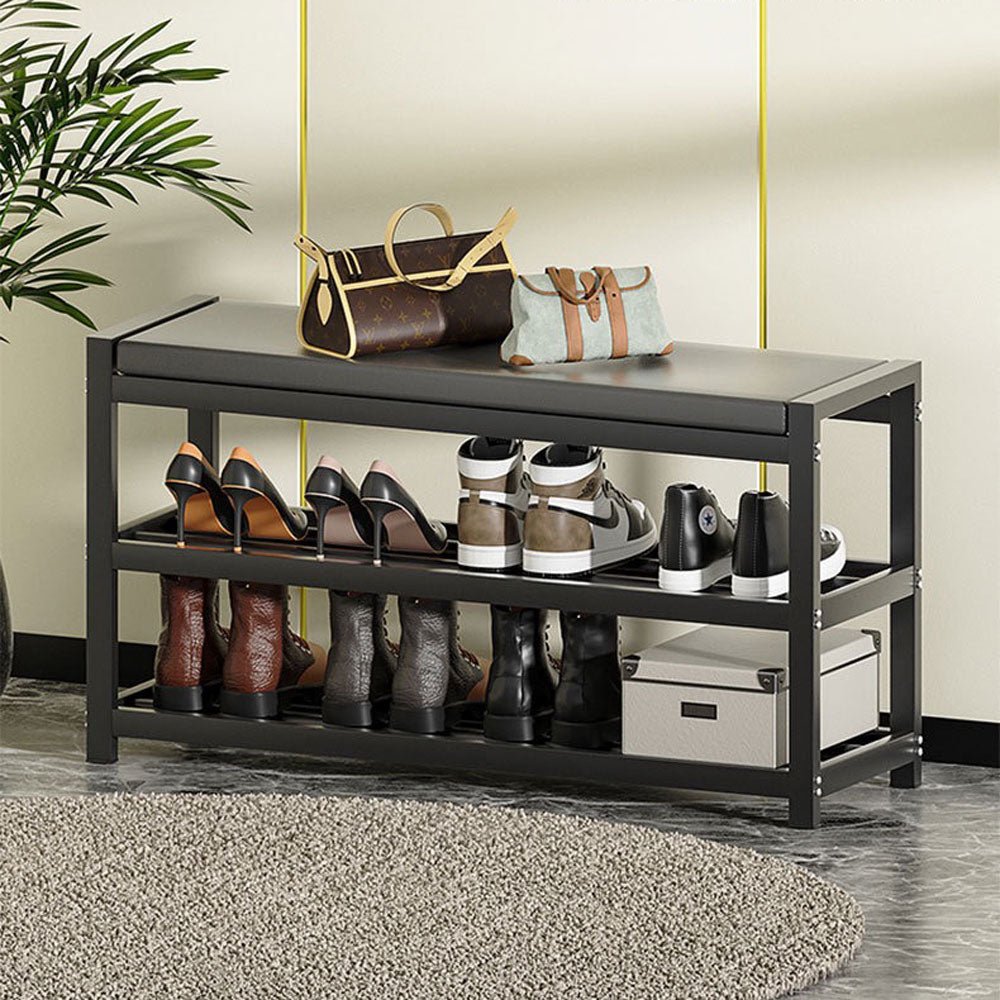 3 Tiers 80cm Width Sturdy Steel Multi-layer Shoe Rack with Bench Entryway Shoe Storage Organizer - Cosy Abode