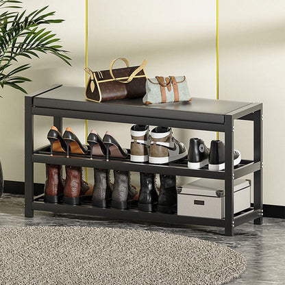 3 Tiers 80cm Width Sturdy Steel Multi-layer Shoe Rack with Bench Entryway Shoe Storage Organizer - Cosy Abode