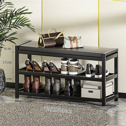 3 Tiers 80cm Width Sturdy Steel Multi-layer Shoe Rack with Bench Entryway Shoe Storage Organizer - Cosy Abode