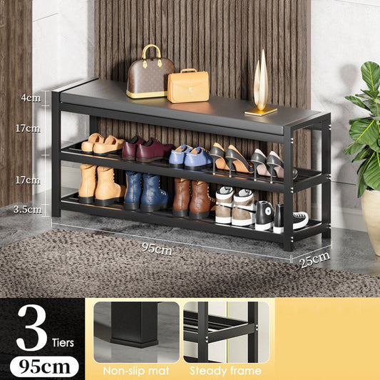 3 Tiers 95cm Width Sturdy Steel Multi-layer Shoe Rack with Bench Entryway Shoe Storage Organizer - Cosy Abode