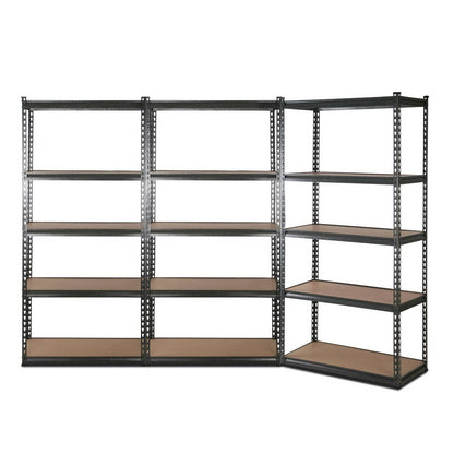 3x1.8M 5-Shelves Steel Warehouse Shelving Racking Garage Storage Rack Grey - Cosy Abode
