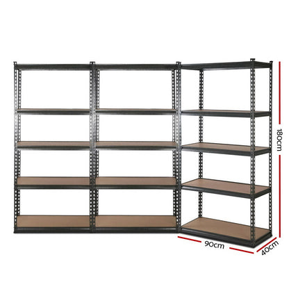 3x1.8M 5-Shelves Steel Warehouse Shelving Racking Garage Storage Rack Grey - Cosy Abode