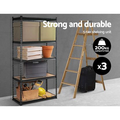 3x1.8M 5-Shelves Steel Warehouse Shelving Racking Garage Storage Rack Grey - Cosy Abode