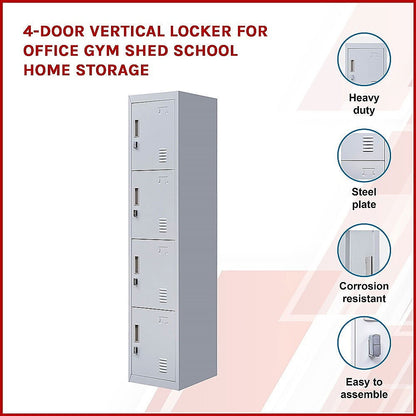 4-Door Vertical Locker for Office - Grey - Cosy Abode