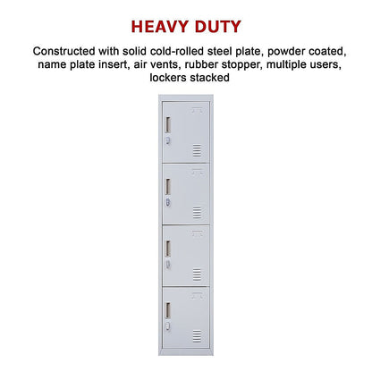 4-Door Vertical Locker for Office - Grey - Cosy Abode