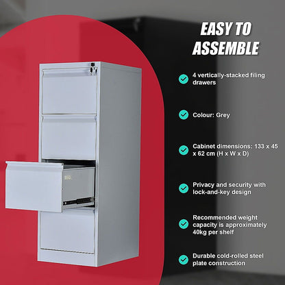 4-Drawer Shelf Office Filing Cabinet - Light Grey - Cosy Abode