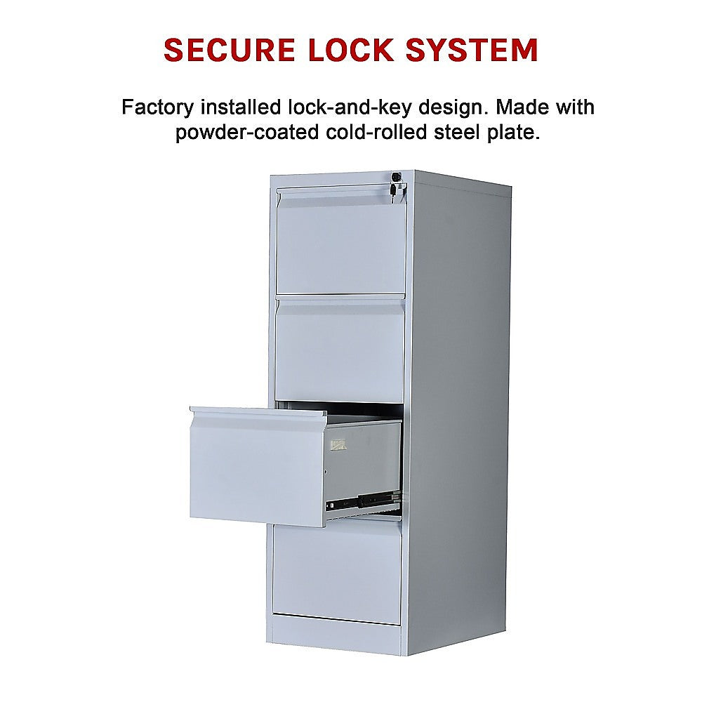 4-Drawer Shelf Office Filing Cabinet - Light Grey - Cosy Abode